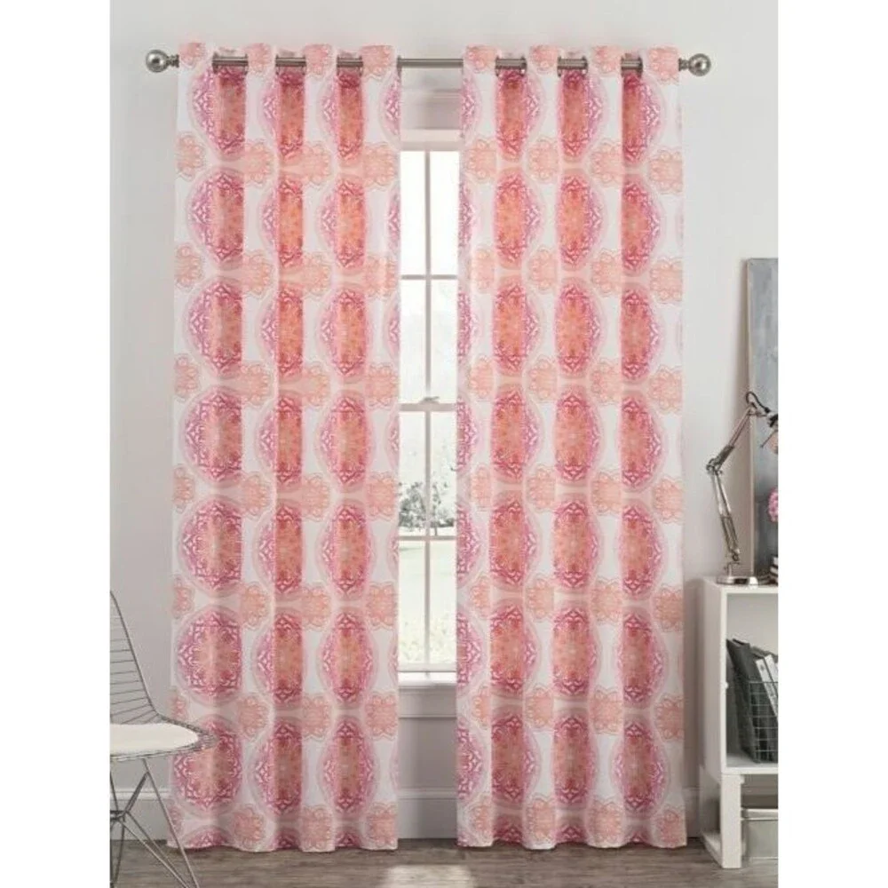 Blush Pink Window Curtains Grommet Newport Pair Panels Medallion Cotton 50x63